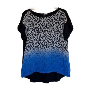 FOCUS LIFESTYLE Sheer Animal Print Blue Black Top 14P